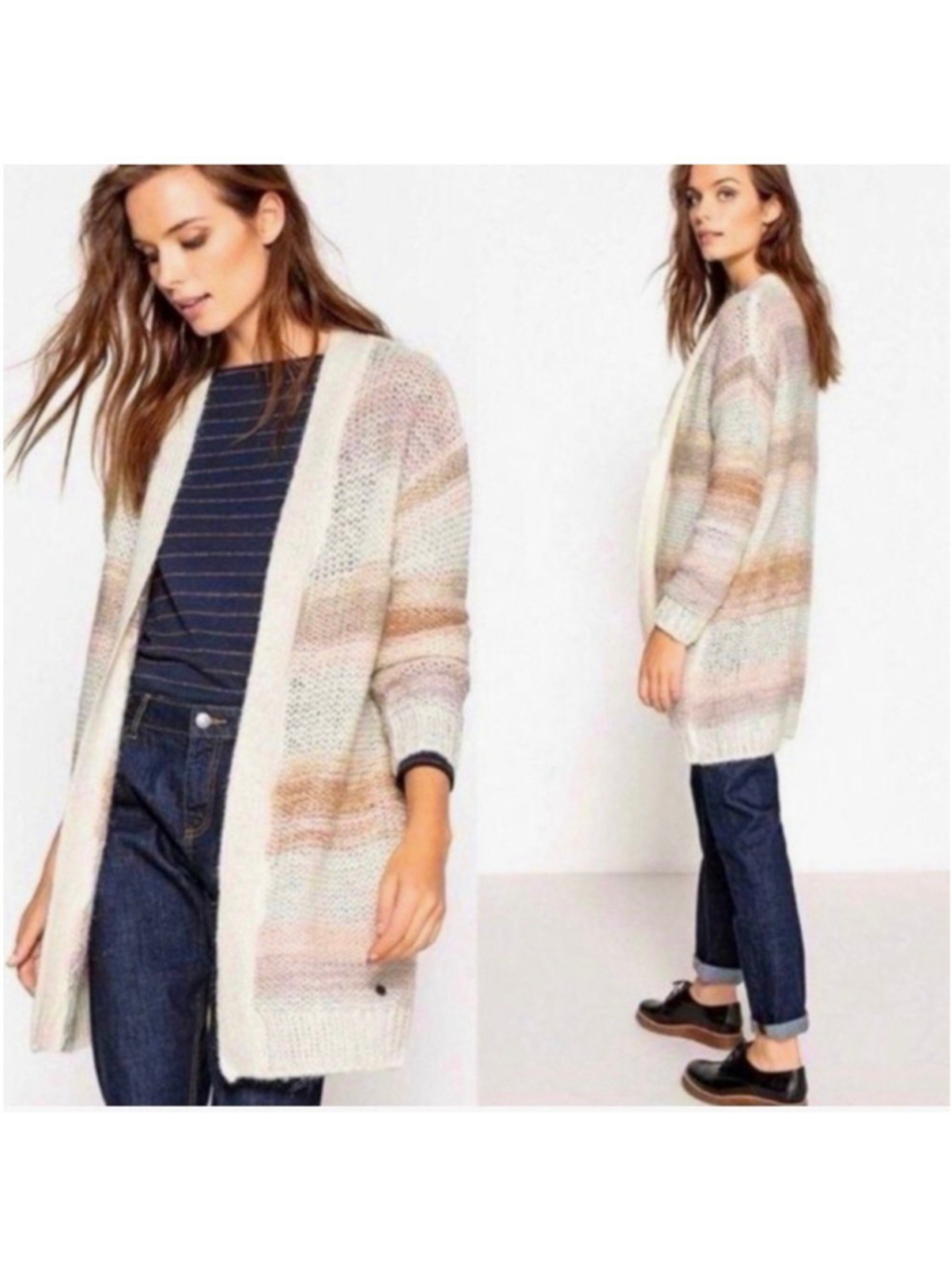 NWT Anthropologie NumpH Loraina Striped OpenFront Long Cardigan Sweater Large